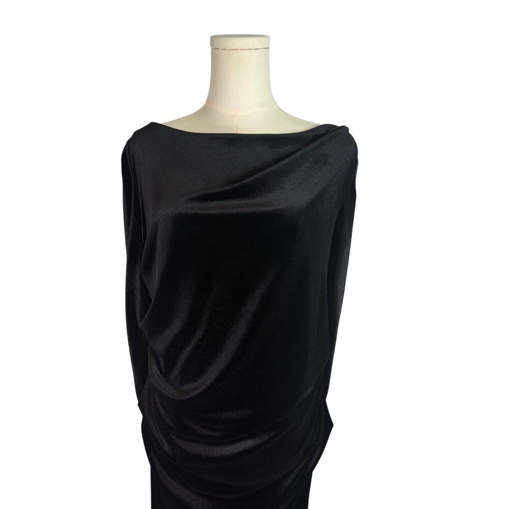 Black Velvet Draped Shawl Back Column Gown Dress Sz 16 Formal Vamp Black Tie EUC - Picture 3 of 12